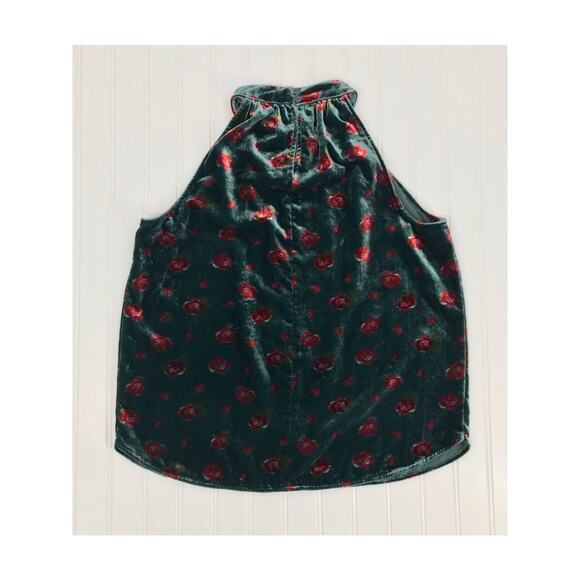 Ann Taylor LOFT Green Rose Print Velvet Halter Top Womens XS - Picture 9 of 9